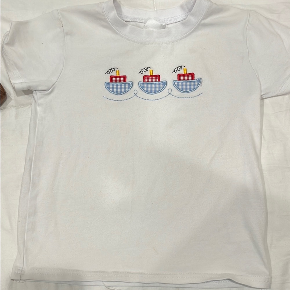 White Kids T-Shirt with Boat Design